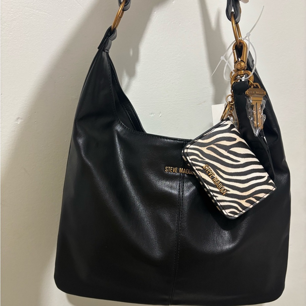 Steve Madden Black Hobo Bag with Zebra Accent